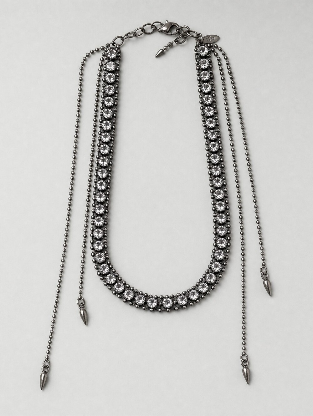 Loren Hope Silver Crystal Tennis Collar Necklace With Back Detailing 0105